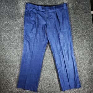 Steve Harvey Rolls Linen Blend Pleated Dress Pants Mens 40x30 Blue Trousers